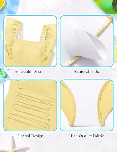 Image of NECIOUS Girls Swimsuit Ruffle Adjustable Straps One Piece Bathing Suit Solid Color Ruched Girls' Swimwear 9-16Y