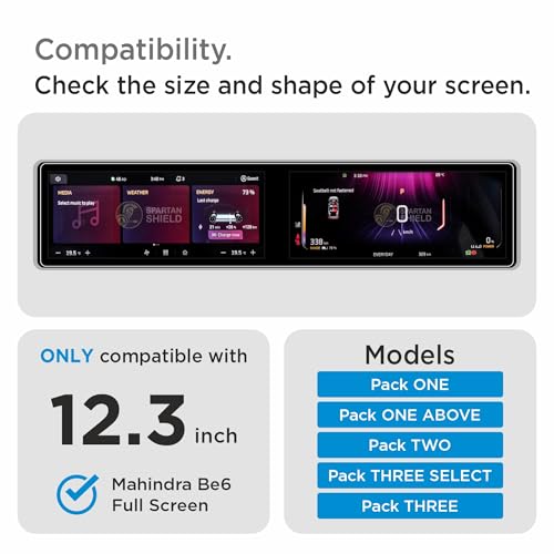 Image of Spartan Shield Screen Protector For MAHINDRA XEV 9E 2026+ Electric SUV || 12.3 Inch Full Touchscreen Display Guard || Accurate Fit For 9 E Pack One, Pack Two , Pack Three & 3 Select Models || Anti Scratch || Water Repellant || With Complimentary Installation Kit || Bubble Free Application || XEV9E | XEV9S Digital Instrument Cluster Protective Film || XEV9E 2025 Car Stereo Accessories [Not Tempered Glass] (Be6 New)
