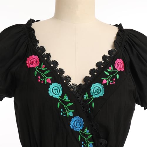 Women Mexican Dress Floral Embroidered Traditional Fiesta Dresses Summer V-Neck Short Sleeve Cinco De Mayo Outfits3