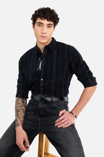 Image of SNITCH Men Casual Shirt | Regular Fit Full Sleeve Point Collar Striped Pattern | 100% Breathable Cotton Fabric for Smart Casual