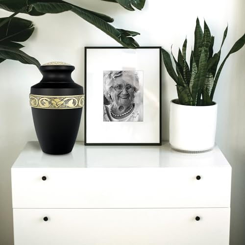 Image of Trupoint Memorials Cremation Urns for Human Ashes, Funeral Memorial Urn for Male and Female, Decorative Burial Grecian Urn Collection for Adult Men & Women - Grecian Black Gold, XL (300 LB)