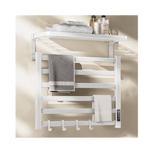 Toallero calefactable de 45 A, Color Blanco, para baño, con Temperatura Constante, de Aluminio, montado en la Pared, con enchufable y Estante Superior.