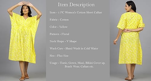 Ravaiyaa Women Printed Cotton V-Neck Knee Length Kaftan Dress Nighty