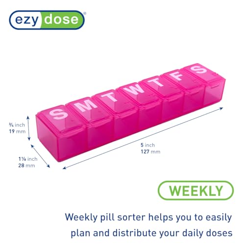 Image of EZY DOSE Weekly (7-Day) Daily Pill Organizer, Vitamin Planner, Medicine Container, Case for Supplements and Fish Oils, Convenient and Easy to Use, Medium Compartments, Travel Friendly, Pink, BPA Free
