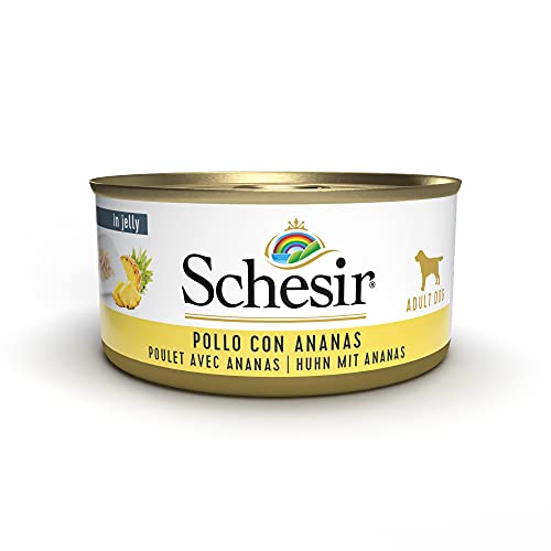 Schesir, Cibo Umido per Cani Adulti al Gusto Pollo con Ananas Preparato di Filetti in Gelatina con Veri Pezzi di Frutta - Totale 2,7 Kg (18 Lattine da 150G)