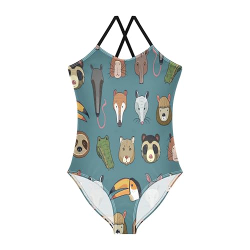 South America Animals Sloth Fox Girls One Piece Swimsuit Beach Swimwear Quick Dry Kids Bathing Suits 7-8T