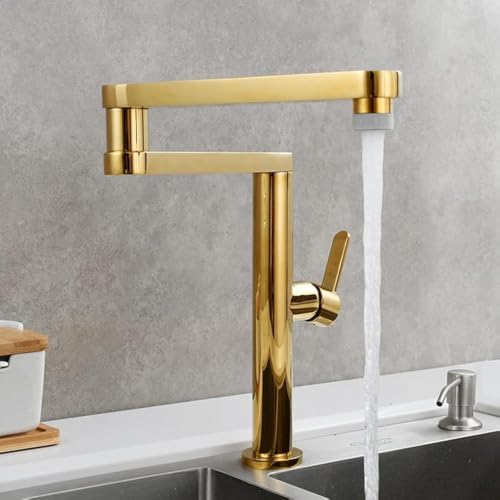 SOKNARKU Wand-Wasserhahn Für Küchenspüle – Aus Massivem Messing, Faltbarer Auslauf, Doppelgriff, Matt Schwarz – Mit Mischfunktion & Belüfter