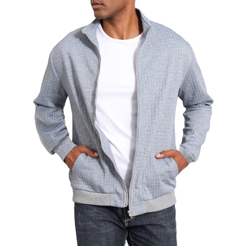 Jacke Herren Steppjacke Herren übergangsjacke frühlingshaft Karierten Jacquard Freizeit Leicht Jacken Stehkragen mit Tasche Light Gray XL