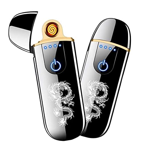 Electronic Lighter, Smart USB Rechargeable Lighter,Mini Electric Lighter Touch Ignition Windproof Flameless Lighter Plasma Lighter with Battery Indicator for Men Father Gifts (Dragon)