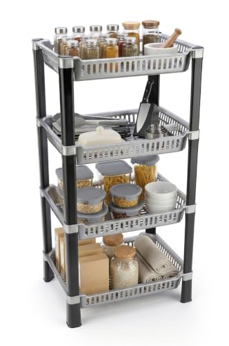 Image of U-Max Multi Tire Kitchen Storage Rack, Plastic Utility Shelf Organiser, Space Saving Storage Solution, Revolving Vegetable Rack (Silver, 4)