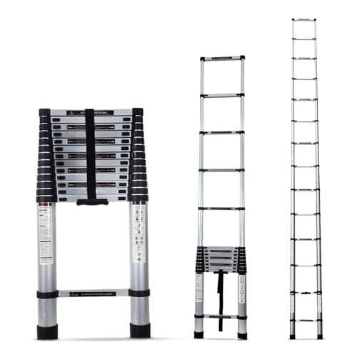 5.0m (16.5 feet) Portable & Compact Aluminium Telescopic Ladder | 2-Year Warranty | EN131 Certified 14-Steps Foldable Multipurpose Collapsible Ladder 