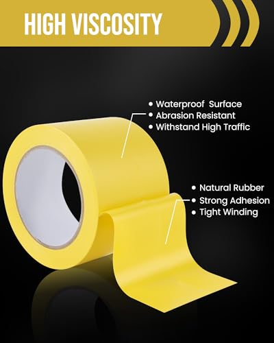 Image of Lichamp 3 Rolls Vinyl Tape, Premium Safety Marking and Traffic Floor Marking Tape, Bundling, Social Distancing, 4 Inch x 36 Yards per Roll, 108 Total Yards, Yellow