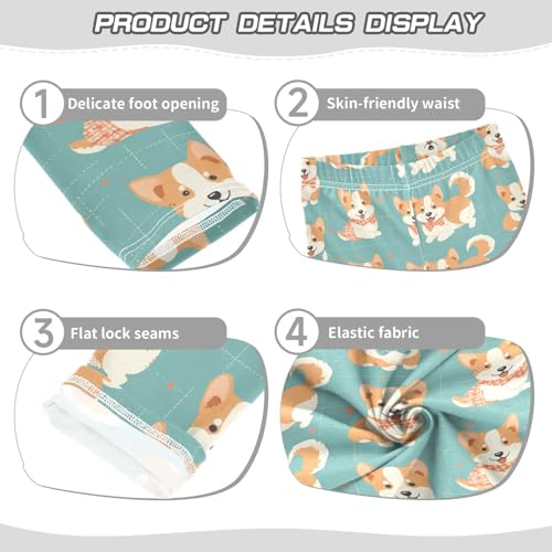 Happy Corgi Girls' Leggings Toddler Doodles Puppies Kids Yoga Pants Dance Active Tights 4T3
