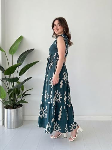 Image of Modestouze Attires Dress for Women Western Maxi Style, Indo Western Dresses, One Piece Long Gown, A Line Flared Pattern, Ethnic Look Outfit for Women
