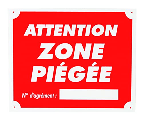 Januel - Panneau Attention Zone Piégée - Panneau pour Territoire de Chasse - Panneau Piégeage - Panneau Signalétique - 30x25cm - Rouge & Blanc - Akylux Souple 4mm Taille Unique Cover