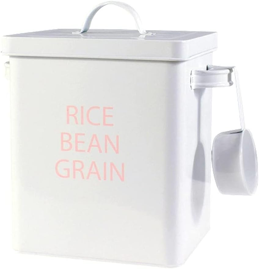 LuChangGongLu 6L Metal Pet Food Storage Tin,with Lid and Spoon,Bird Seed Feed Container,Treats Storage Canister for Kitchen Countertop (White)