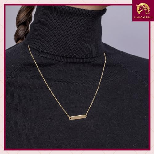 Image of UNICORNJ 14K Yellow Gold Engravable Personalized Bar Pendant Necklace or Bracelet Polished Shiny on Cable Chain Italy