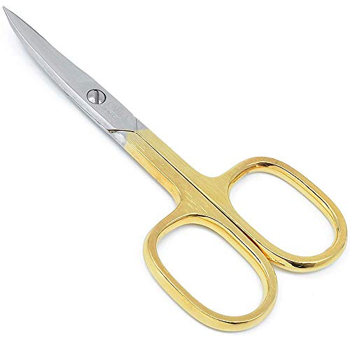 Camila Solingen CS02 3 1/2" Professional Hypoallergenic Gold Plated Manicure & Pedicure Sharp Curved Nail Cutting Scissors. Made of Durable Stainless Steel in Solingen, Germany