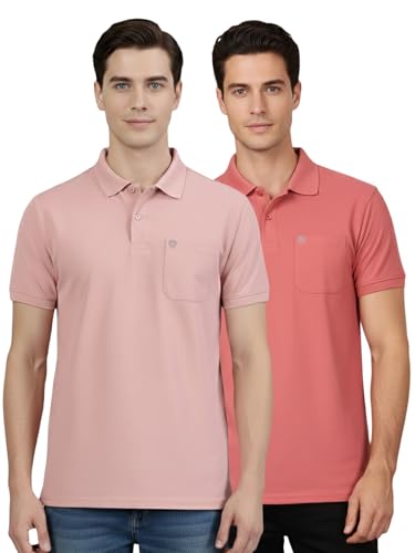 Image of Lux Cozi Men's Cotton Blend Polo T-Shirt with Chest Pocket | Collar T-Shirts for Men | Half Sleeves | Plain - Regular Fit (Pack of 2)