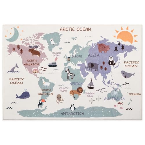 SLEEP ZONE Kids Rugs for Playroom, Animal Rug for Boys and Girls Bedroom, Washable Nursery Carpet, Non Slip Rug Play Mat for Learning Geography, Sea Ocean Land, 3X5 Feet by SLEEP ZONE - Image 2