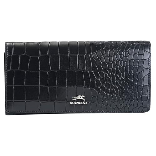 Croco2 Black Women’s Trifold Wallet with Enhanced RFID Security, Black, Contemporary