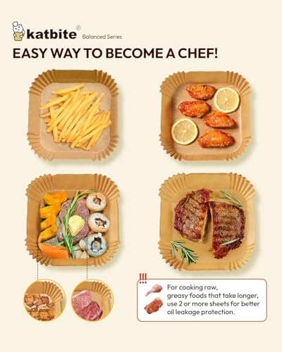 Katbite KABS8-130 8 Inch Air Fryer Liners Disposable, Square Non-Stick Air Fryer Paper Liners, Unbleached Parchment Paper thumb #5