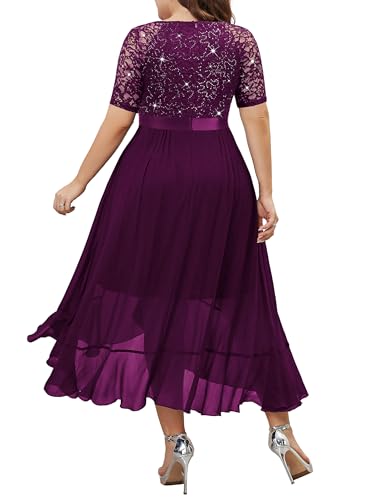 Image of Knitee Women's Plus Size Sequin Lace Sweetheart Neck Ruffled Hemline Formal Evening Maxi Dresses