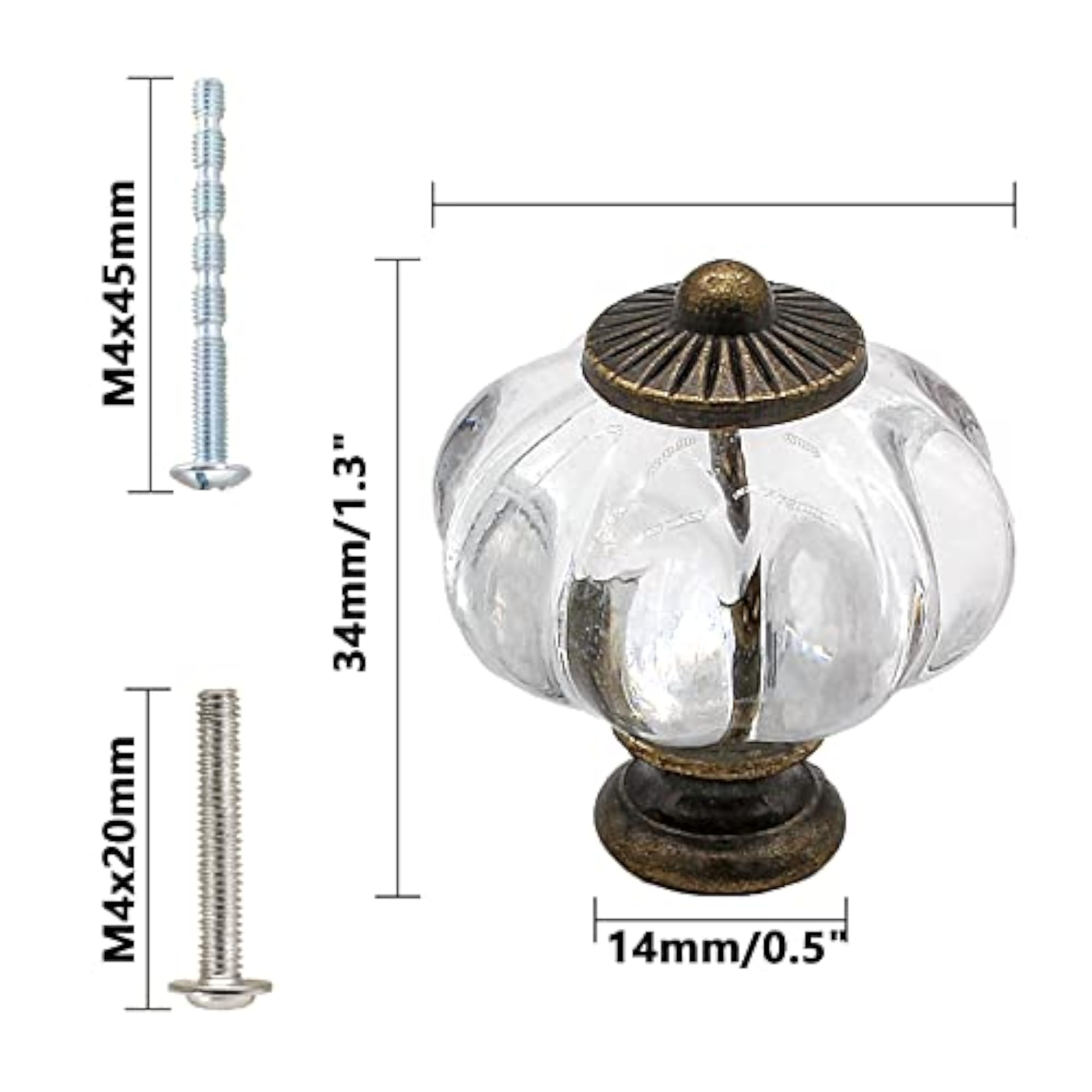 10pcs Clear Pumpkin Acrylic Cabinet Knobs with Screws