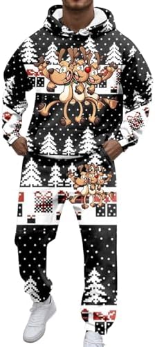 Kerstjoggingpak voor heren, grappig rendier, kerstpak, grappige kerstman, tracksuit, 2-delige kersttrui en joggingbroek, kerstoutfit, kerstcadeau voor mannen, L