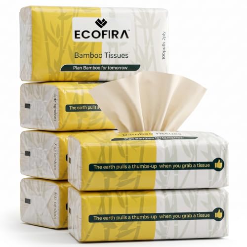 Image of Bamboo Facial Tissues 100 Pulls (Pack of 6) | 600 Pulls 2-Ply | Unbleached Tissue Paper | Super Soft, Strong & Highly Absorbent | 100% Natural & Eco Friendly Tissue Napkins