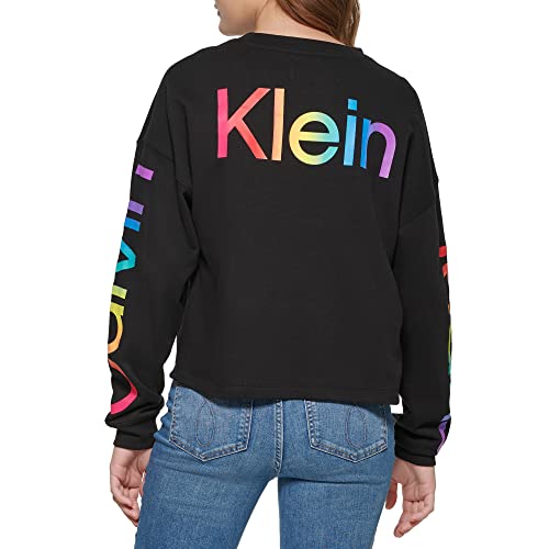 Calvin Klein Jeans Women's Long Sleeve Ombre Raw Hem Crew Neck, Black, Extra Small #TOP19