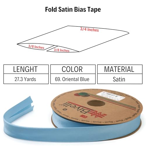 Image of Fold Satin Bias Tape - 99+ Colors - 3 /4 Inches Wide - 27 Yards - Fold Satin Binding Bias Ribbon Fabric Piping Bias Binding Tape for Sewing Clothing DIY BYS69