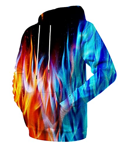 Eowjeed Hoodies For Men Women Graphic 3D Printed Sweatshirts Red And Blue Flame Pullover Hoody Sweaters Small #TOP4