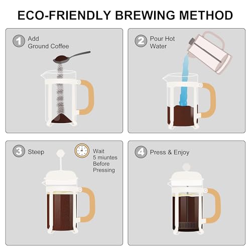 French Press Coffee Maker Tea Maker (28 oz) 304 Stainless-Steel Glass Coffee Press (White) - Thumbnail 5