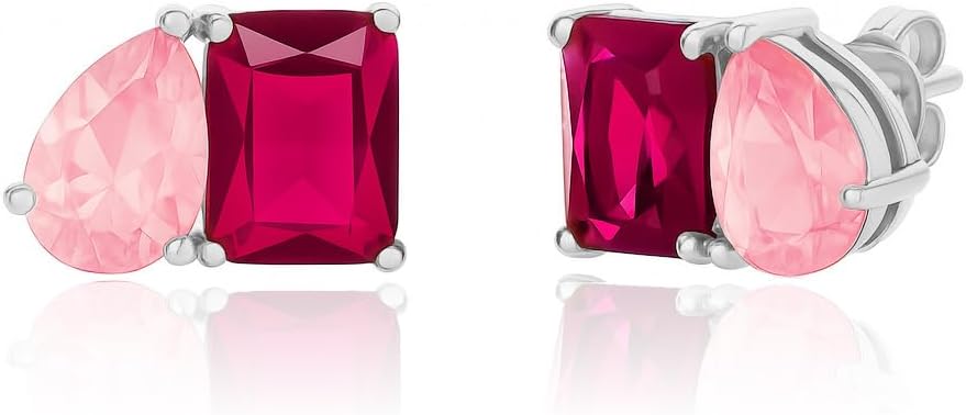 Amazon Essentials 14K Gold or Rhodium-Plated Birthstone Two-Toned Stud Earrings