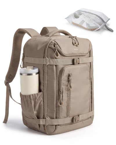 BAGSMART 35L Travel Backpack for Women & Men Fits 17-Inch Laptop Airline Approved Carry On Backpack with Wet Pocket & Shoe Pouch Water-Resistant Personal Item Travel Bag Camel