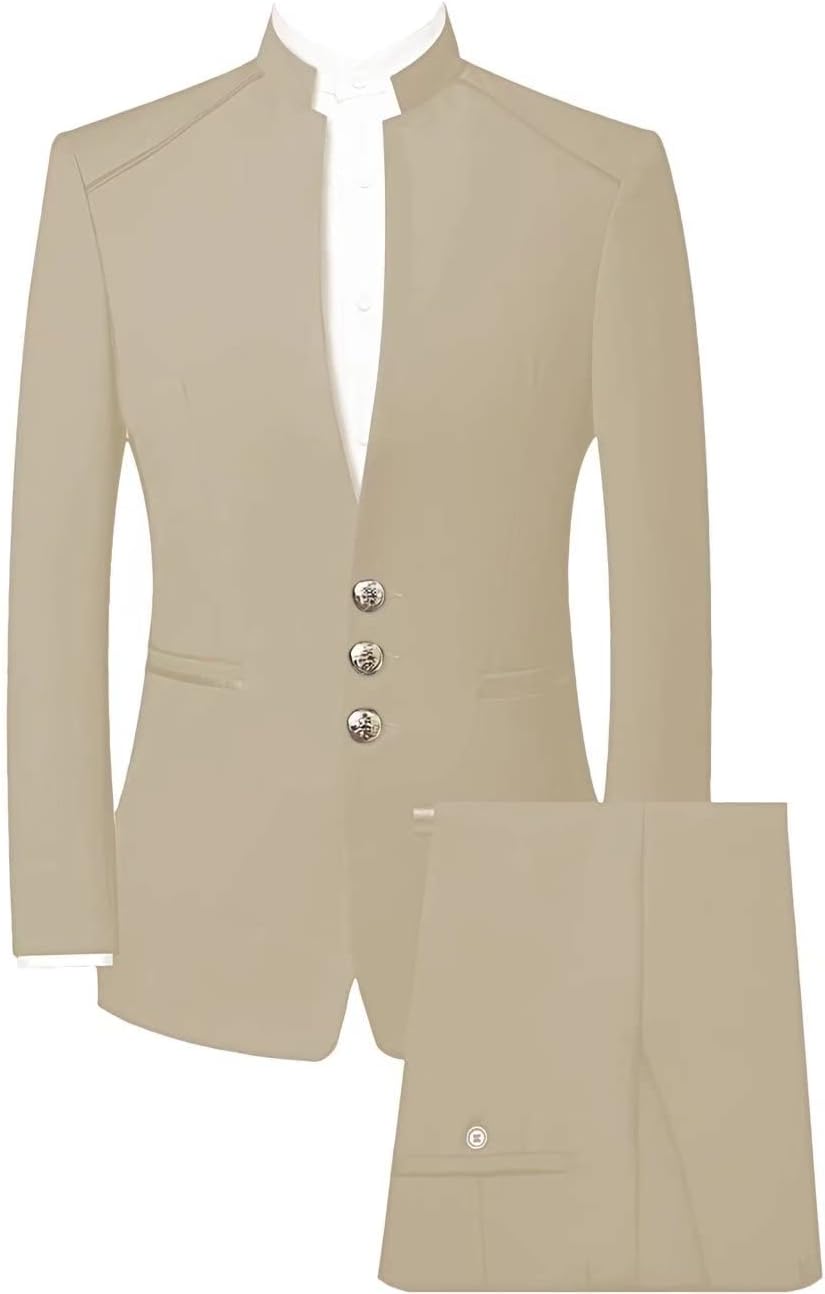 Men's Mandarin Collar Suit Tunic Suit Piece Slim Fit Chinese