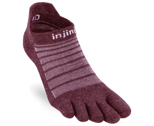 Calcetines de lana merino Injinji Run Lightweight No-Show Granate M de tacto suave premium