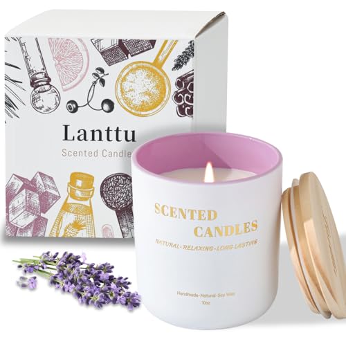 Lanttu Lavender Scented Candle for Home Decor, 10 oz Natural