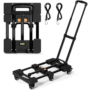 Troozy Sackkarre Klappbar mit Bremsen, Transportwagen 226KG, Sackkarren Klappbare mit 4 Universal-Räder, Plattformwagen Ausziehbar, Transportkarre mit Verstellbarer Deichsel, 2 Seil, Schwarz Neu