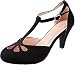 Chase & Chloe Kimmy-36 Women's Teardrop Cut Out T-Strap Mid Heel Dress Pumps (8.5, Black Nubuck)