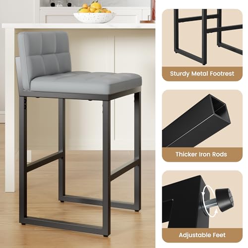 Image of Bar Stools Set of 2, Modern Counter Height Bar Stools with Back,24 inch Light Grey