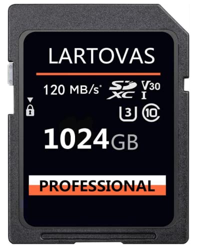 Scheda di memoria LARTOVAS SD Memory Card 1024GB 1TB UHS-I,U3,C10,SDXC Card,Schede SecureDigital,SD Card,Up to max 120MB s,Compatible with DSLR and 3D Camera,HD camcorder