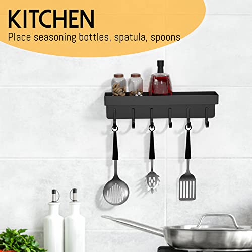 iophi Schlüsselbrett mit Ablage und 6 Haken, Platzsparendes Tragbares Organizer Schlüsselablage, Schlüsselboard Ohne Bohren Wandmontage für Schlüssel Aufbewahrung an Eingang, Hängen Küchenbesteck