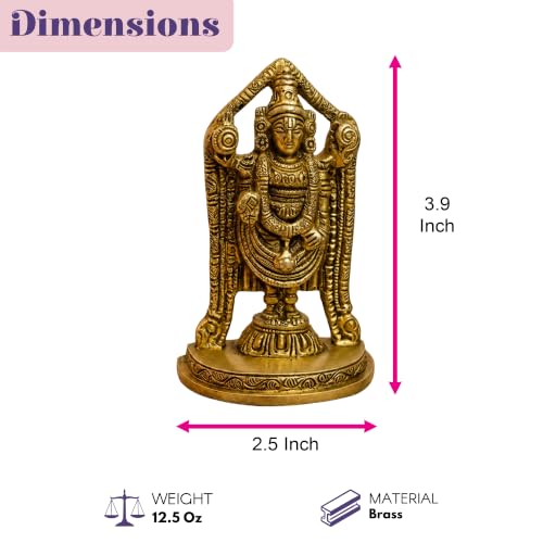 Estatua pequeña de Balaji y Venkateswara en latón dorado miniatura 4