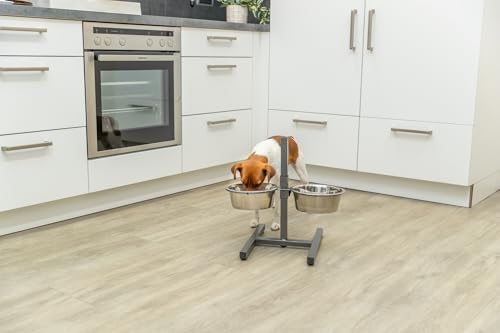 TRIXIE Hundebar mit 2 Edelstahlnäpfen - höhenverstellbar - Napfarretierung und Klapperschutz - justierbare Gummifüße - spülmaschinengeeignet - Metall/Edelstahl - 2 x 1,8 l - ø 21 cm - 24921