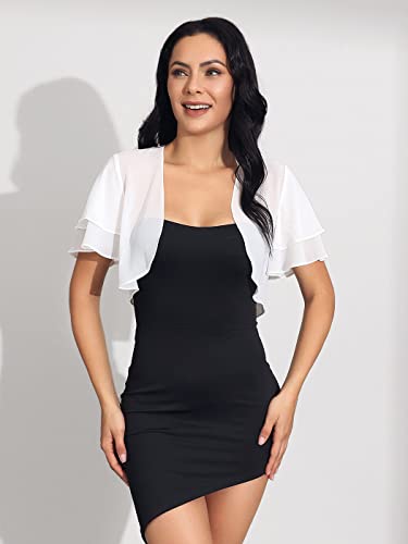 Image of Unicra Chiffon Shrugs Bolero for Women Short Sleeves Open Front Sheer Cardigan Soft Bolero Jackets Top for Evening Dress
