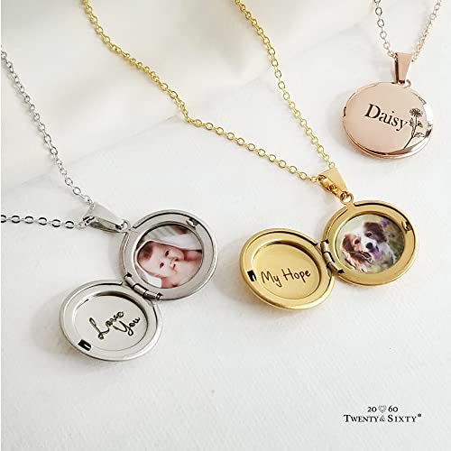 Twenty&Sixty Personalized Circle Locket Necklace for Women, Girl, Kids, Holds Pictures, Birth Flower Personalized & Engraved Picture Locket Necklace Gold/Silver/RoseGold4