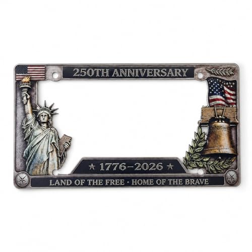 250th Anniversary License Plate Frame 1776-2026 Patriotic Metal Car Plate Holder Vintage USA Auto Decor for Independence Day 12 x 6 in