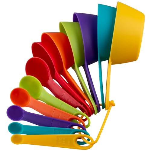 Nstezrne Measuring Set, 12-Piece Plastic Rainbow Measure Cups & Spoons for Cooking & Baking